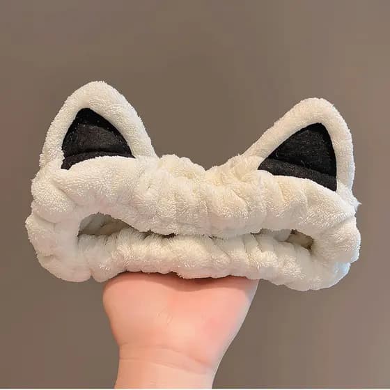 Tiara de orelhas de gato de desenho animado para mulheres, faixa de cabelo antiderrapante para aplicação de máscaras fac