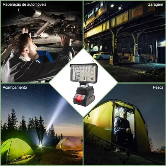 Lanterna LED Portátil De 4 Polegadas Com Refletor E Bateria Recarregável Integrada
