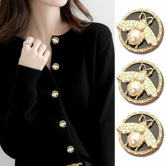 10 Peças Bonitas Delicadas Abelhas Botões De Metal Redondo Pérola Inlaid Fato Casaco Jumper Cardigan Vestido Versátil De