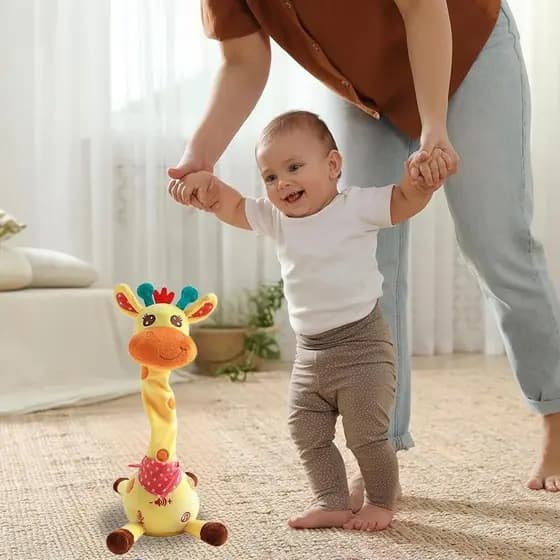 Novo brinquedo girafa que fala e dança, um bichinho de pelúcia que repete o que você diz, com música