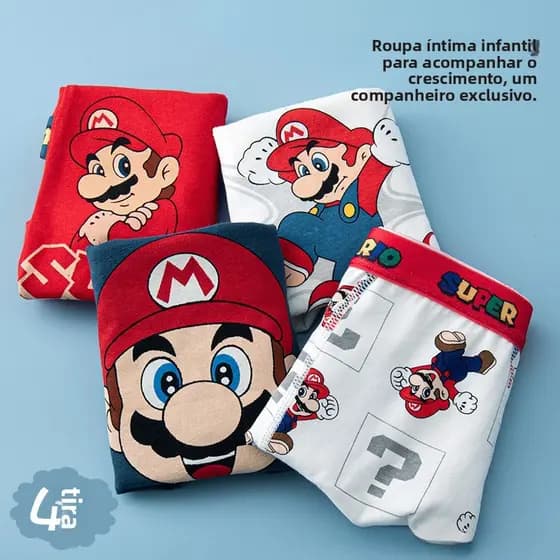 Cueca Infantil Menino Super Mario – Algodão Macio Confortável e Ideal para o Dia a Dia
