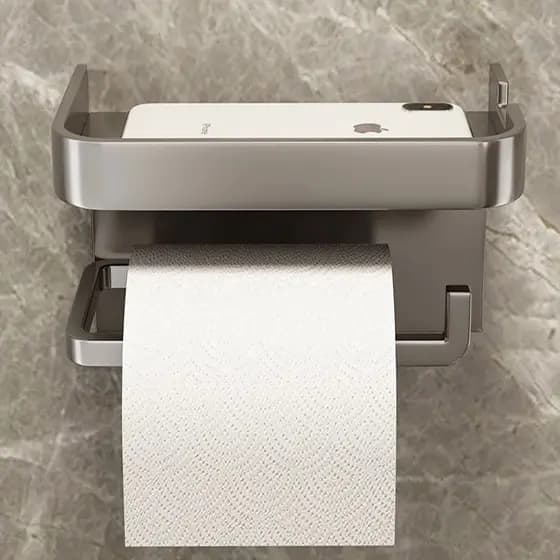 Suporte Papel Higiênico Metal Ou Plastico Apoio Para Celular Premium Fixo na Parede Sem Furos Facil Instalar