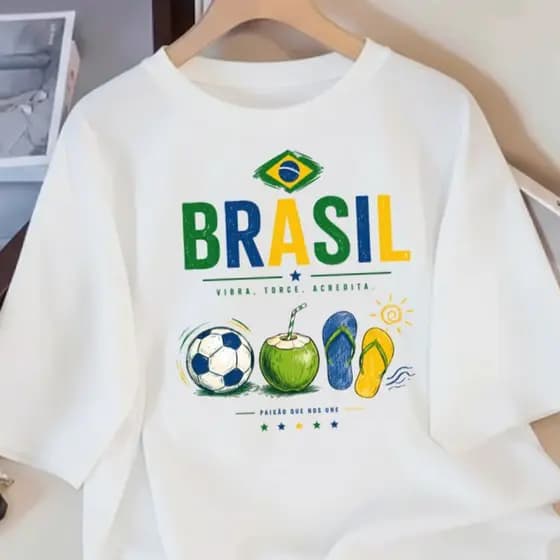Camiseta Camisa Feminina 100%Algodão roupa blusa mulher estilosa Copa do Brasil Bandeira Torcida