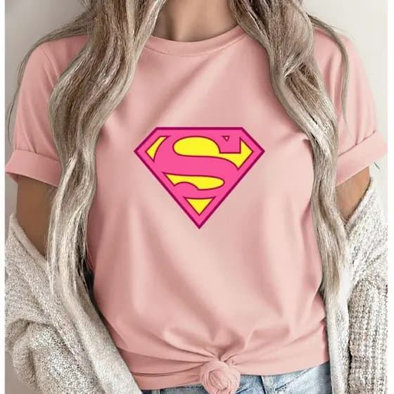 Camiseta Camisa Blusa Feminina 100%Algodão Mulher Maravilha Cor de Rosa Super Heróis Mulheres