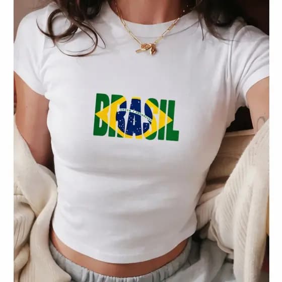 Camiseta Camisa Blusa Blusinha Babylook Babytee Elastano estilosa Copa do Brasil Bandeira Mulher