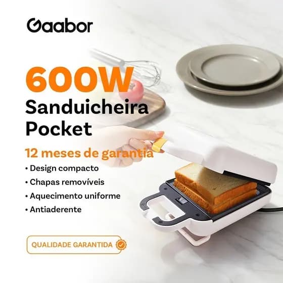 Gaabor Sanduicheira Grill Antiaderente 12V/220V Dupla Face Rapida Compacta Pratica SM60M-WH01A
