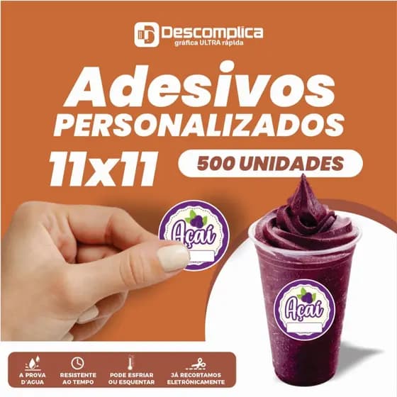 500 ETIQUETAS ADESIVAS 11x11cm VINIL, PERSONALIZADAS COM SUA LOGO OU ARTE, BRILHO OU FOSCO, A PROVA DE AGUA