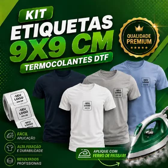 KIT ETIQUETAS / ESTAMPA 9X9 CM TERMOCOLANTES DTF, LOGOS PERSONALIZADAS - ENVIO RÁPIDO