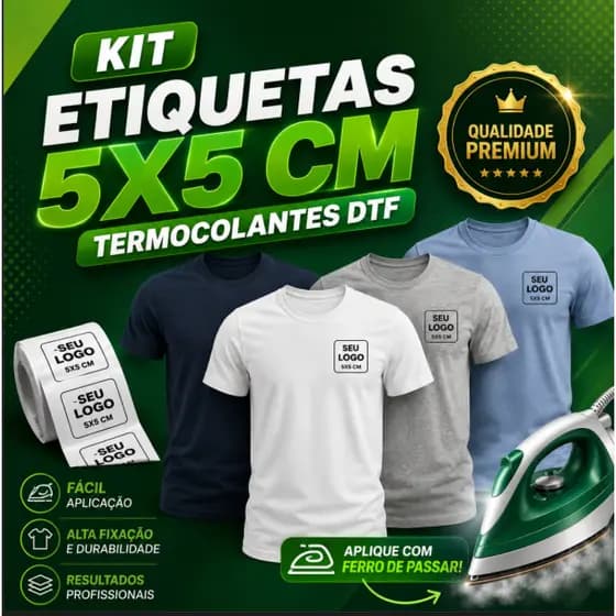 KIT ETIQUETAS / ESTAMPA 5X5 CM TERMOCOLANTES DTF, LOGOS PERSONALIZADAS - ENVIO RÁPIDO