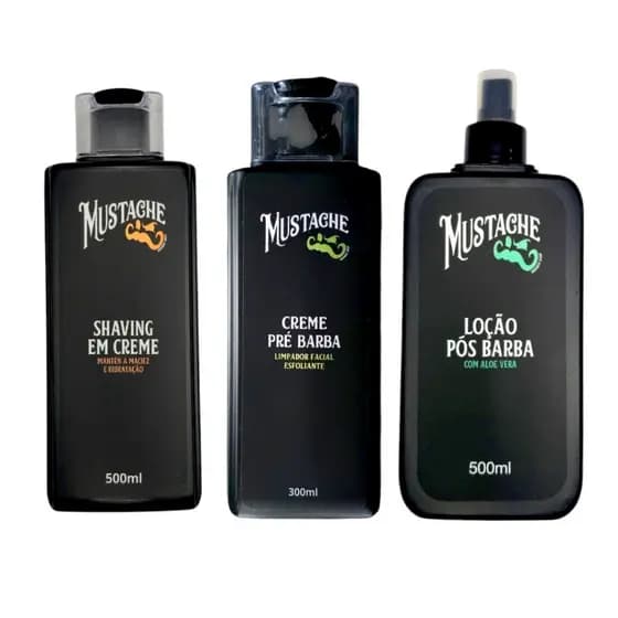 Kit barba perfeita Shaving em Creme + Pré barba + Pós Barba Mustache - Salão e Barbearia