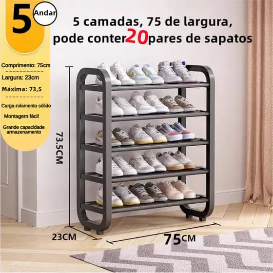 5 Andares 65cm Sapateira de Metal 15/20 pares de sapatos e Plastico Organizador Prateleira Multiuso Sapateiras