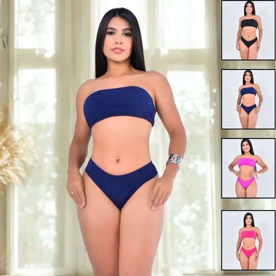 Biquíni Cintura Alta Feminino com Top Tomara que Caia Conjunto Praia Elegante Verão