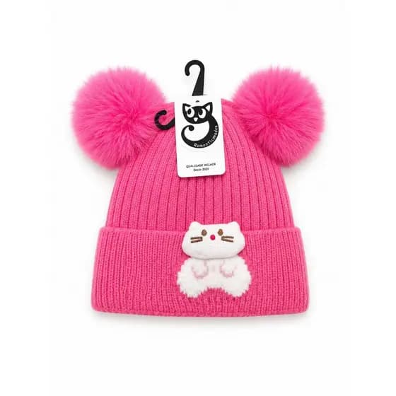 Touca Gorro Infantil PomPom Forrada Estampa de Bichinhos Quentinha Inverno