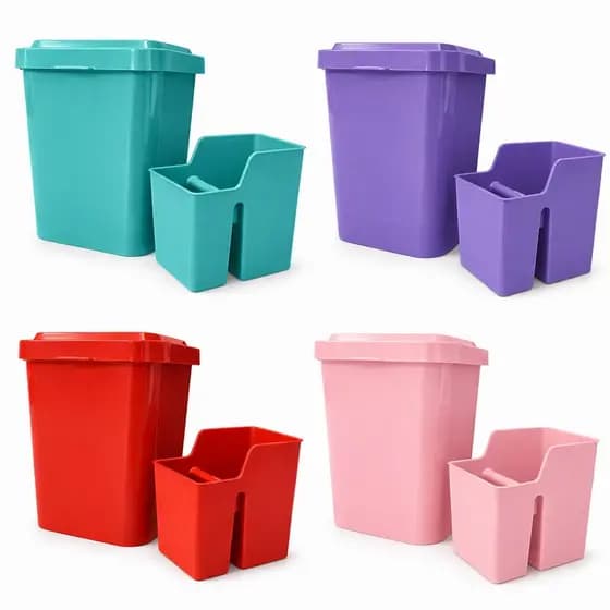 Kit Pia Color 2 Peças Lixeira 4L Porta Utensílios Cozinha Organizador Bancada Casa Moderna