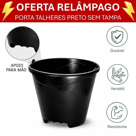 Balde 12L Preto Reforçado | Multiuso para Limpeza, Casa e Lavanderia | Resistente e Durável