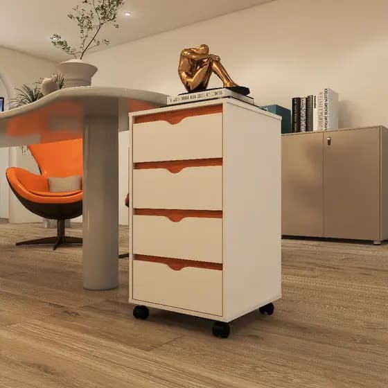 Gaveteiro MDF 4 Gavetas com Rodízios Organizador Moderno Multiuso Compacto Premium