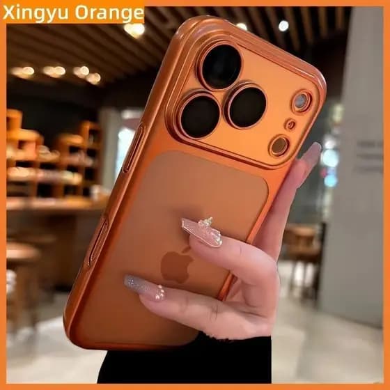 Capa Translúcida Durável Para PC-Luxo Galvanizado Fosco Laranja Proteção Total iPhone 13/11/12/14/15/16/17 Pro Max &-*