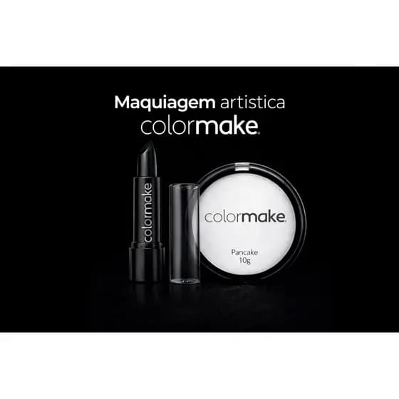 Pancake Branco e Batom Preto Colormake – maquiagem artística para Halloween, fantasia e festas.