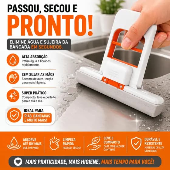 Mini Mop Absorvente para Pia e Bancada Rodo Esponja Auto Torção Limpeza Rápida Multiuso