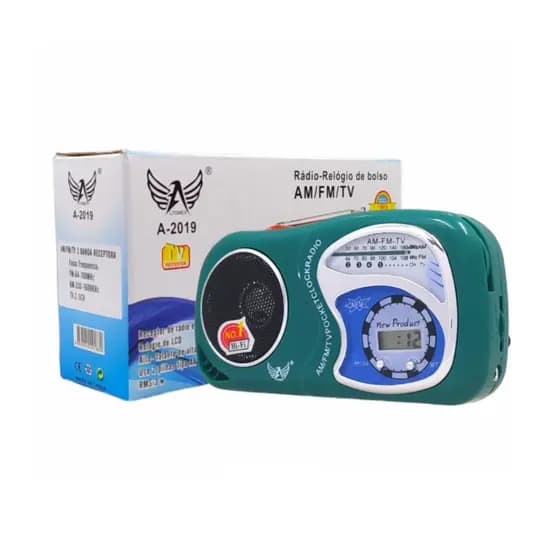Rádio Portátil Retro FM AM com Relógio Digital 3 Bandas Entrada Auxiliar P2 Rádio Pilha Vintage 3W