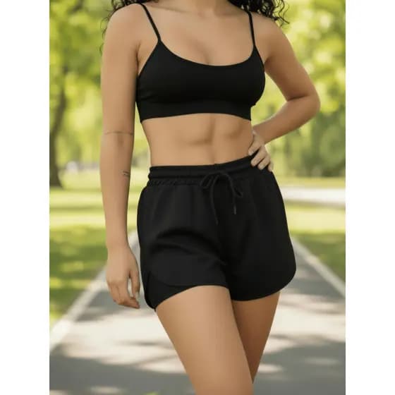 Conjunto Fitness Feminino Short + Top com Alça Academia Corrida Treino Confortável