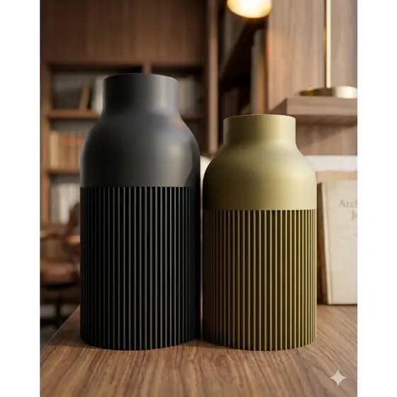 vaso decorativo sala, vaso canelado moderno, vaso preto fosco, vaso verde oliva, decoração minimalista ✨