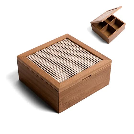 Caixa Organizadora Bambu e Palha Natural 4 Nichos Oikos