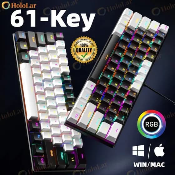 Teclado Gamer com fio 61 teclas RGB Backlight Mini cabo de alimentação plugável USB-C compacto Para Escritório-HL
