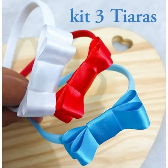 kit 3 Tiaras Com Laço de Cetim Kit Arquinho Diadema Arco Infantil Menina Acessório de Cabelo Infantil kit Com 3 Peças