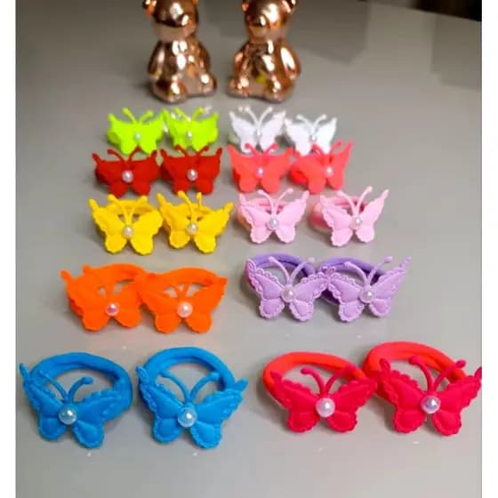 kit 14 Unidades de Mini Xuxinha (7 Parzinhos) Com Borboletas e Meia Pérola Acessório de Cabelo Infantil Menina