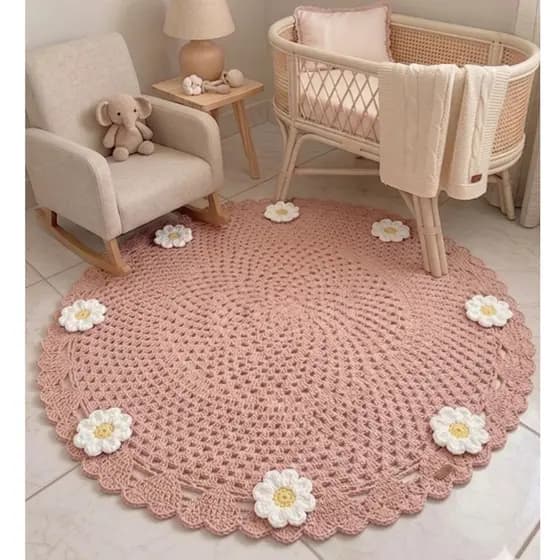 Tapete de crochê menina / tapete de crochê para quarto de bebê