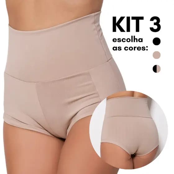 Kit 3 Cinta Compressão Modeladora Segura Barriga Cintura Alta Suplex Estilo Shortinho