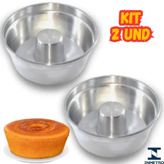 KIT 2 Formas para Bolo com furo 20cm e 16cm, Torta Suíça Pudim bolo