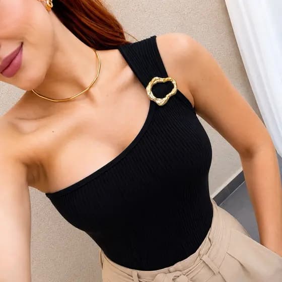 Blusa Femenina Mula Manca Fivela - Um ombro Só Promoção Primavera Verão
