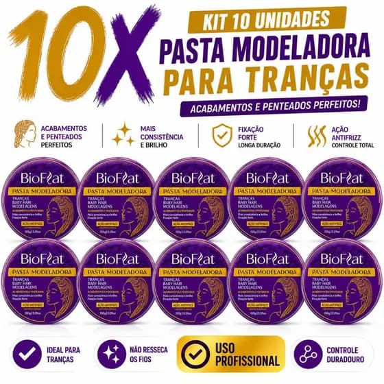 PASTA Modeladora para Tranças 10 unidades Profissional ATACADO 150g BioFlat