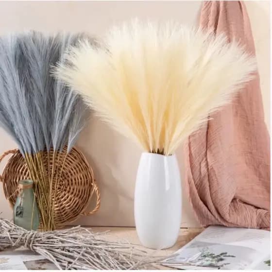 Kit Haste de Capim de Plumas CREME 53cm Detalhe Flores Plantas Artificiais Decorativas - QY803033 P