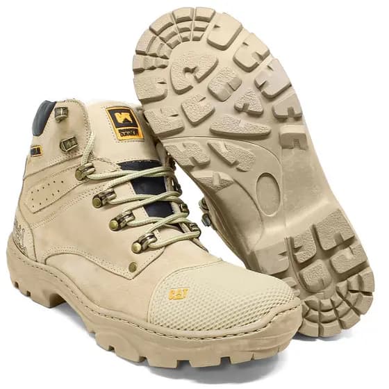 Bota Coturno Caterpilla Casual Couro legítimo Bege Bico de Borracha