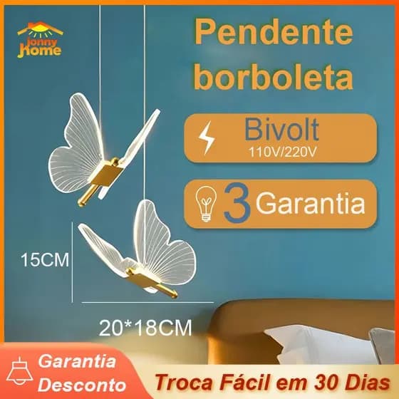 Pendente Borboleta Luzes LED Criativas Modernas 3 Tons Iluminação Lâmpada para Quarto e Sala