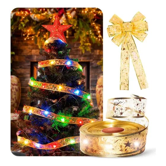 Fita Aramada Enfeite Natal Led Laço Pisca Pisca Natalino 5m - prata ou dourada
