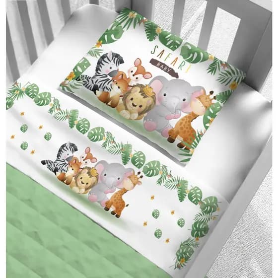 Kit Lençol para Berço Padrão 3 Peças Infantil com Fronha e Lençol de Elástico