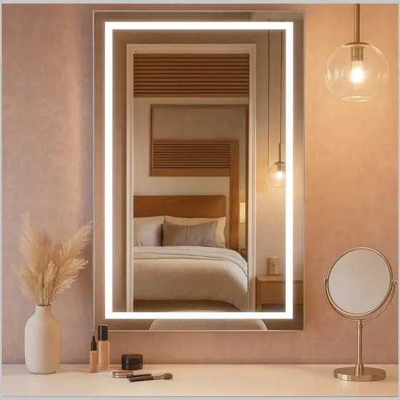 Espelho Retangular Jateado com 3 Cores de Led Touch Screen Moderno Luxo Penteadeira Blogueira Banheiro Closet