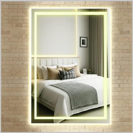 Espelho Retangular 40x60 Jateado com Led 3 Cores Touch Screen Moderno Luxo Banheiro Closet Lavabo Camarim Penteadeira