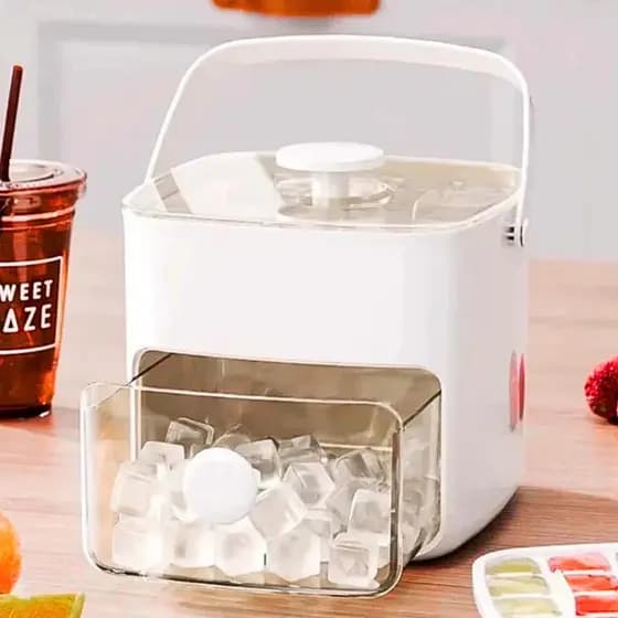 Forma de Gelo Dispenser 48 Cubos com Gaveta Botão Solta Gelo Pegador Caixa de Gelo Grande Capacidade
