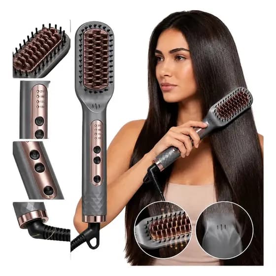 Pente Prancha Escova e Alisadora de Cabelo Escova Cerâmica Bivolt 230° Cabo Girátório
