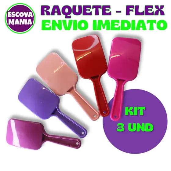 Kit 3 Escova Raquete -Flex Anti Frizz - Pra Cabelo - Para Desembaraçar Cabelos - Com Alta Qualidade