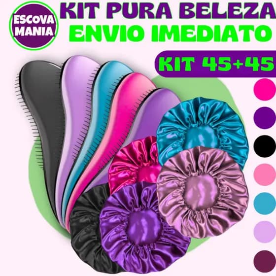 Kit Com 45 - Escovas Mágicas + 45 Touca De Cetim - Pra cabelo - Anti Frizz - De Desembaraçar Cabelo