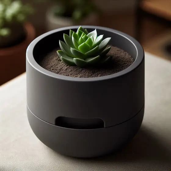 Vaso para suculentas com design moderno e autoirrigável, com câmara de água.