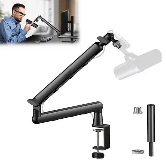 Braço Articulado para Microfone, Suporte de Mesa com Extensão, Profile para Podcast e Gamer