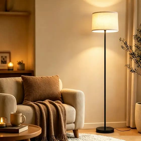 Luminária de Chão Moderna com Cúpula de Linho - LED 9W 148cm, 3 Cores de Luz com Pedal, para Casa e Escritório