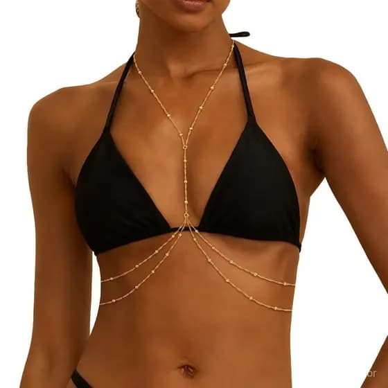 Corrente de Corpo Feminina em Aço Inoxidável Dourado, Ideal para Festas na Praia, Festivais e como Acessório para o Peit